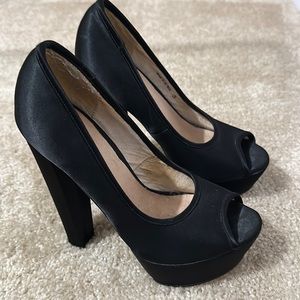 Asos black satin platform heels Sz 5